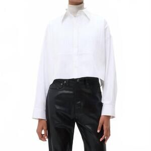 NEW TWP soon to be ex button-down with bib in super compact white poplin cotton
